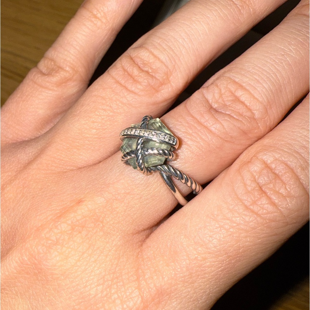 David Yurman Sterling Silver Ring with Prasiolite and Pave Diamonds - Picture 4 of 5